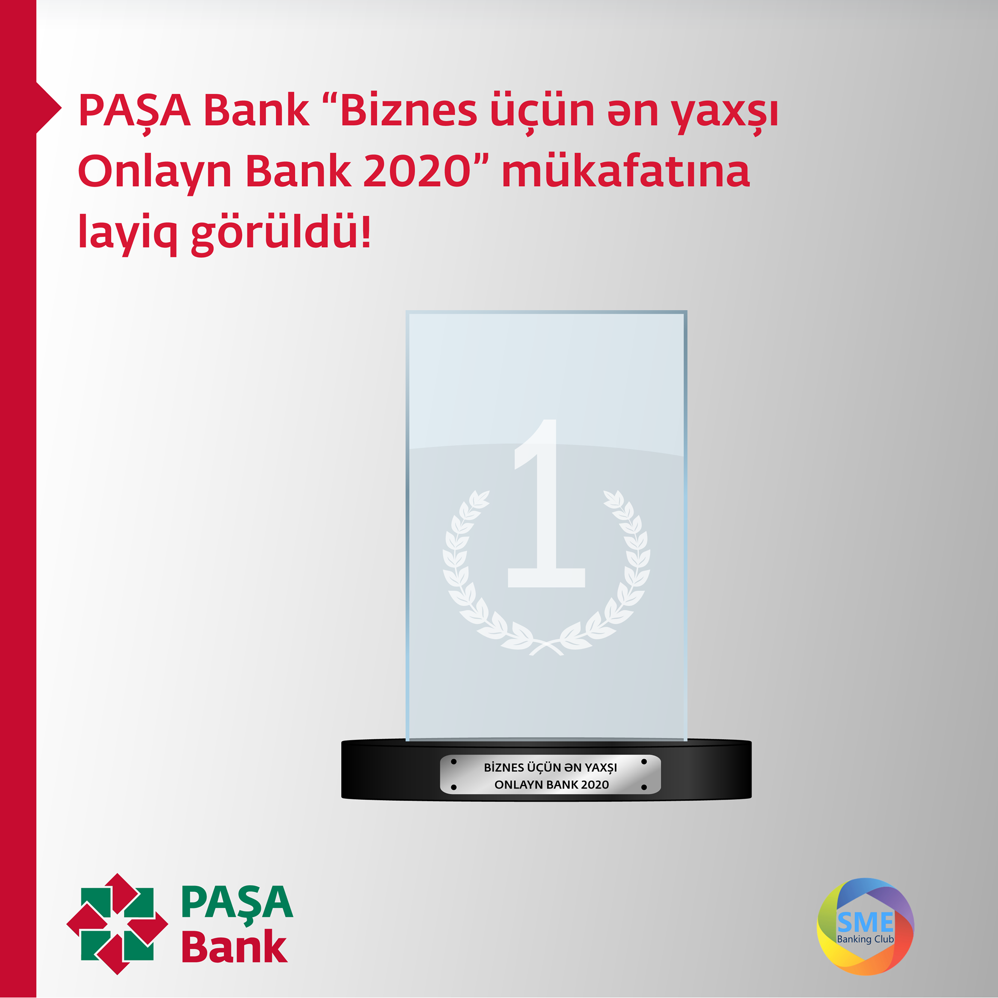 PAŞA Bank “Biznes üçün ən yaxşı Onlayn Bank 2020” mükafatına layiq görüldü