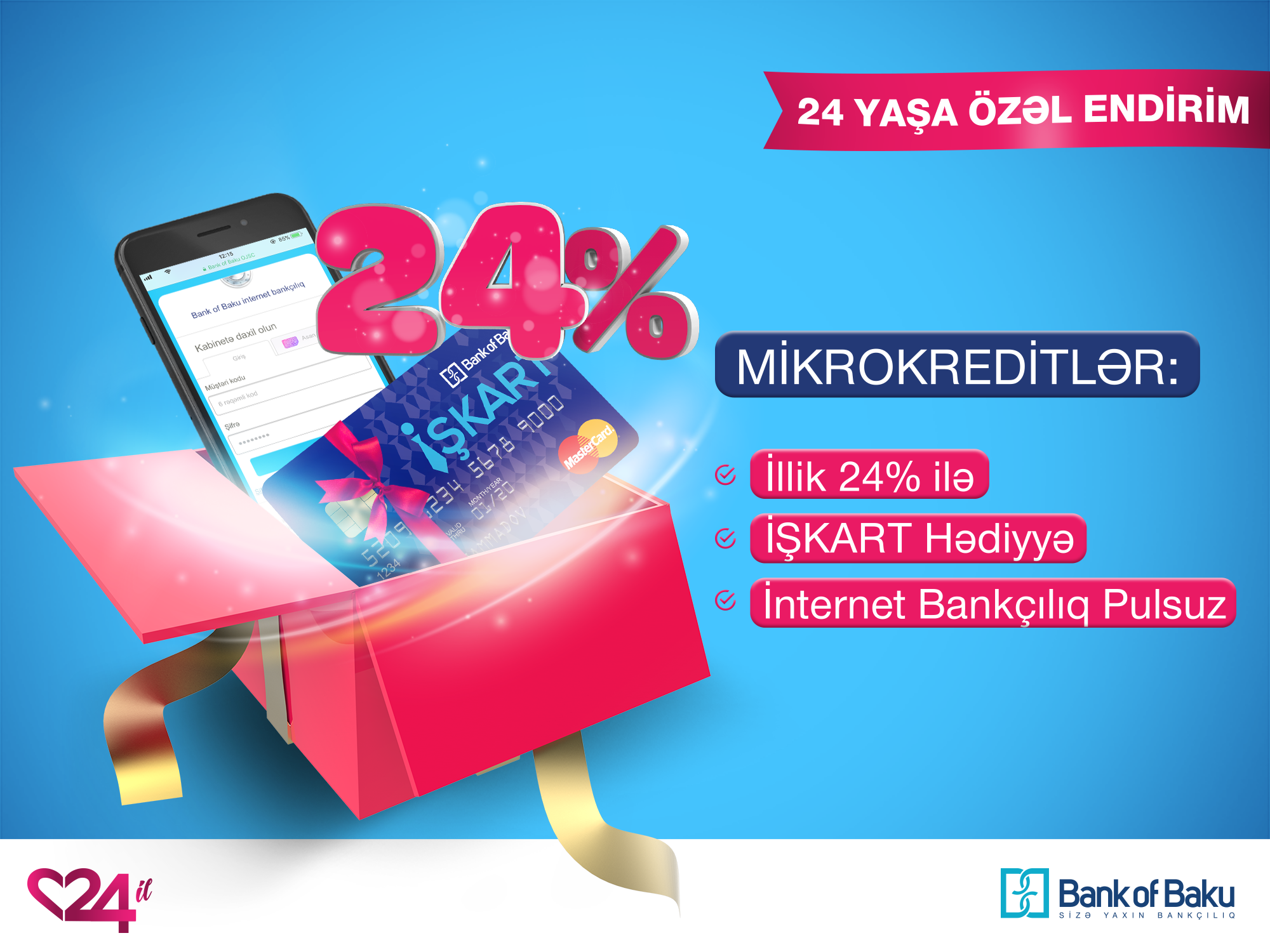 Bank of Baku-nun 24 yaşında mikrokreditlər 24% ilə, KOS kreditləri 3% ENDİRİMLƏ!