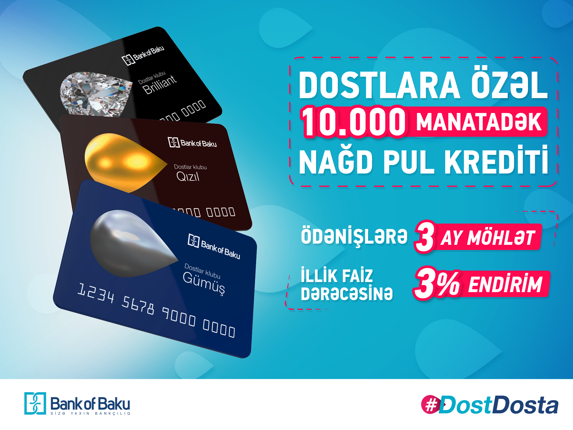 Bank of Baku-dan Dostlara ÖZƏL Nağd Pul Kreditinə 3% ENDİRİM və ödənişlərə 3 AY MÖHLƏT!
